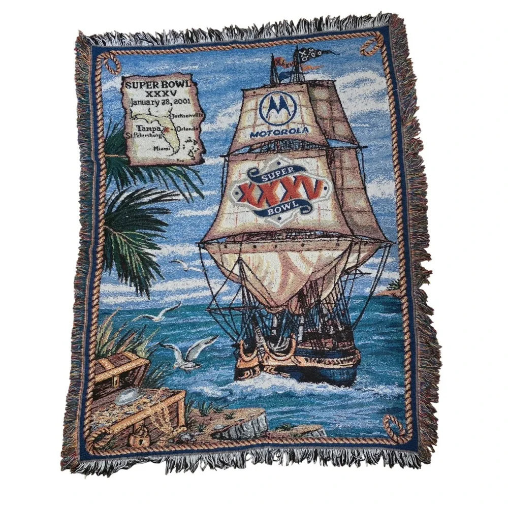 Vintage Super Bowl XXXV 2001 Woven Tapestry Throw Blanket by Northwest Co 48x58